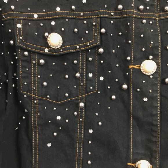 Quacker Factory Art to wear Embellished Dark Denim Jean Jacket Med - Picture 3 of 14